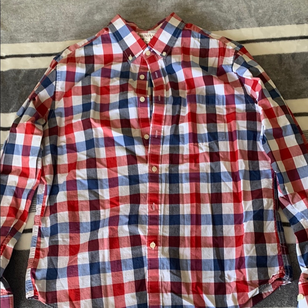 Merona Red and Blue Plaid Button Down Shirt